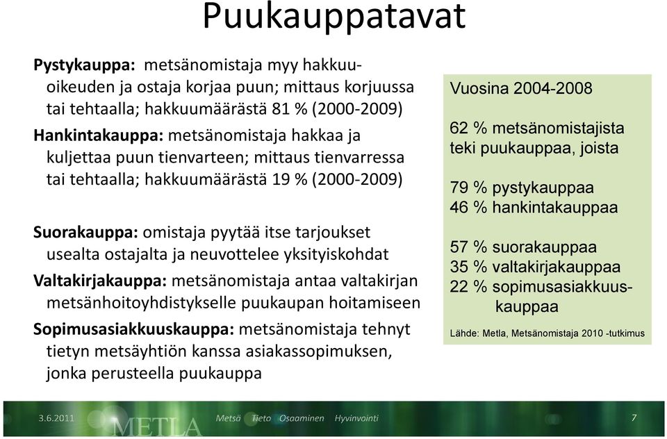 Valtakirjakauppa: metsänomistaja antaa valtakirjan metsänhoitoyhdistykselle puukaupan hoitamiseen Sopimusasiakkuuskauppa: metsänomistaja tehnyt tietyn metsäyhtiön kanssa asiakassopimuksen, jonka