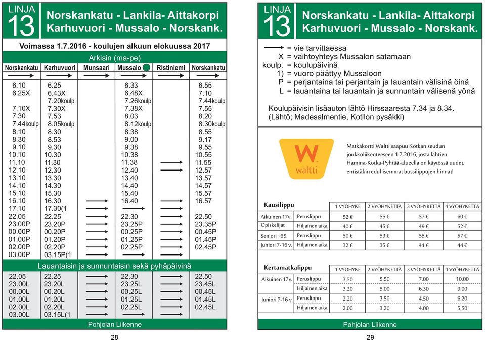 55 10.55 11.55 12.57 13.57 14.57 15.57 16.57 22.50 23.35P 00.45P 01.45P 02.45P Lauantaisin ja sunnuntaisin sekä pyhäpäivinä 22.05 23.00L 00.00L 01.00L 02.00L 03.00L - Lankila- Aittakorpi - - Norskank.