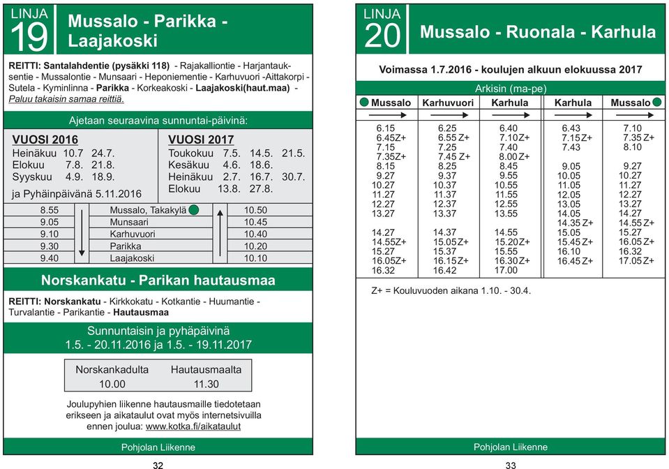 40 - Parikka - Laajakoski ja Pyhäinpäivänä 5.11.2016, Takakylä Munsaari Parikka Laajakoski Toukokuu Kesäkuu Heinäkuu Elokuu 7.5. 14.5. 21.5. 4.6. 18.6. 2.7. 16.7. 30.7. 13.8. 27.8. 10.50 10.45 10.