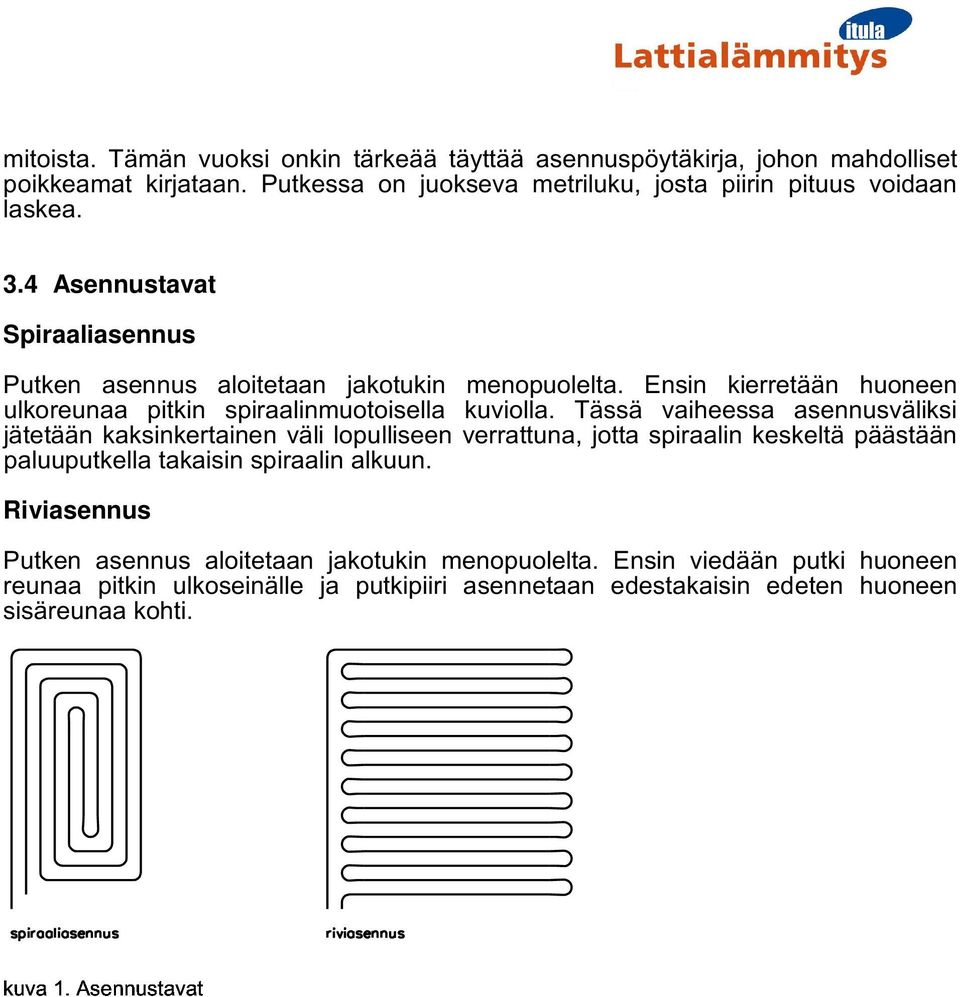 Tässä vaiheessa asennusväliksi jätetään kaksinkertainen väli lopulliseen verrattuna, jotta spiraalin keskeltä päästään paluuputkella takaisin spiraalin alkuun.