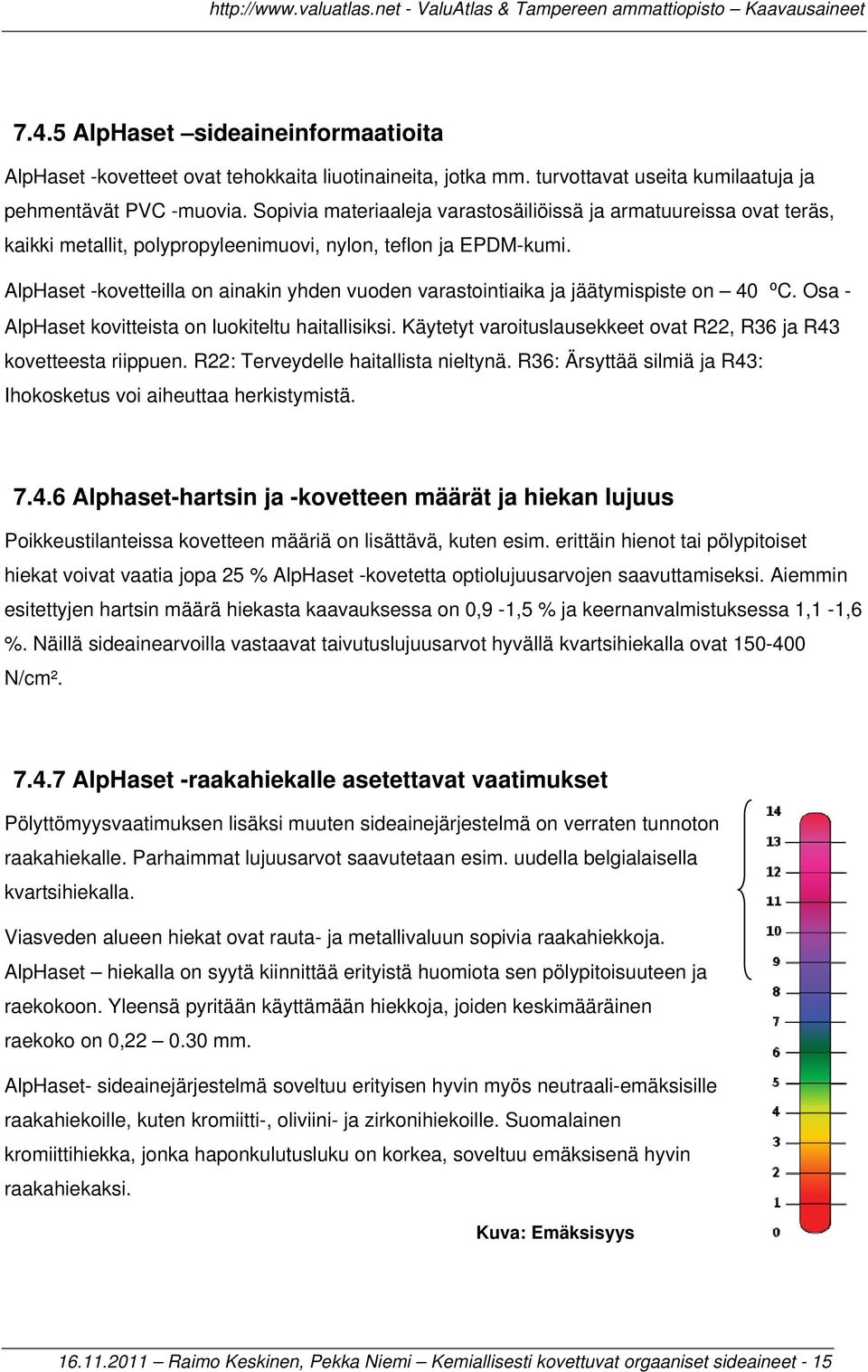 AlpHaset -kovetteilla on ainakin yhden vuoden varastointiaika ja jäätymispiste on 40 ⁰C. Osa - AlpHaset kovitteista on luokiteltu haitallisiksi.