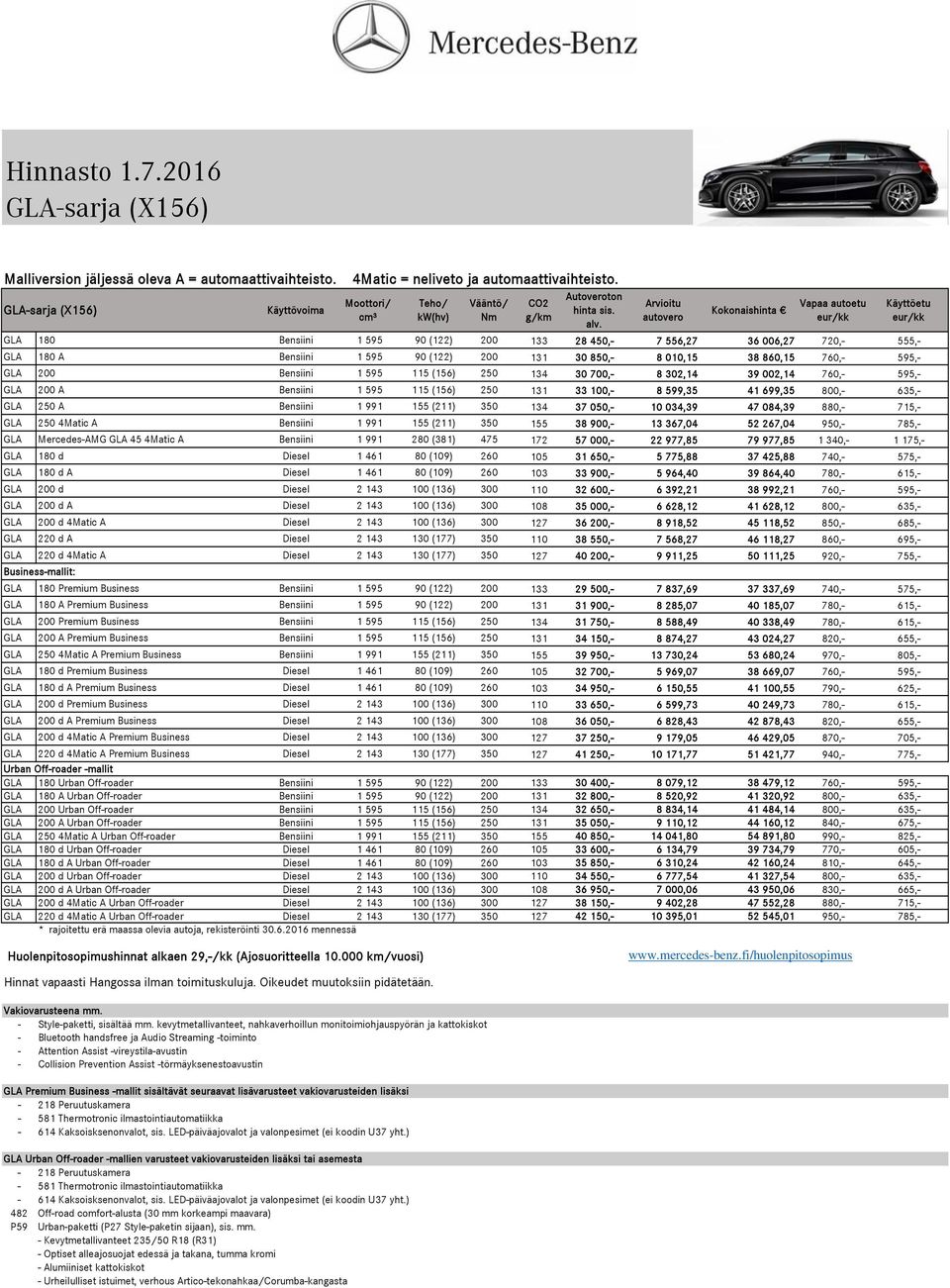 Arvioitu autovero Kokonaishinta Vapaa autoetu eur/kk Bensiini 1 595 90 (122) 200 133 28 450,- 7 556,27 36 006,27 720,- 555,- A Bensiini 1 595 90 (122) 200 131 30 850,- 8 010,15 38 860,15 760,- 595,-