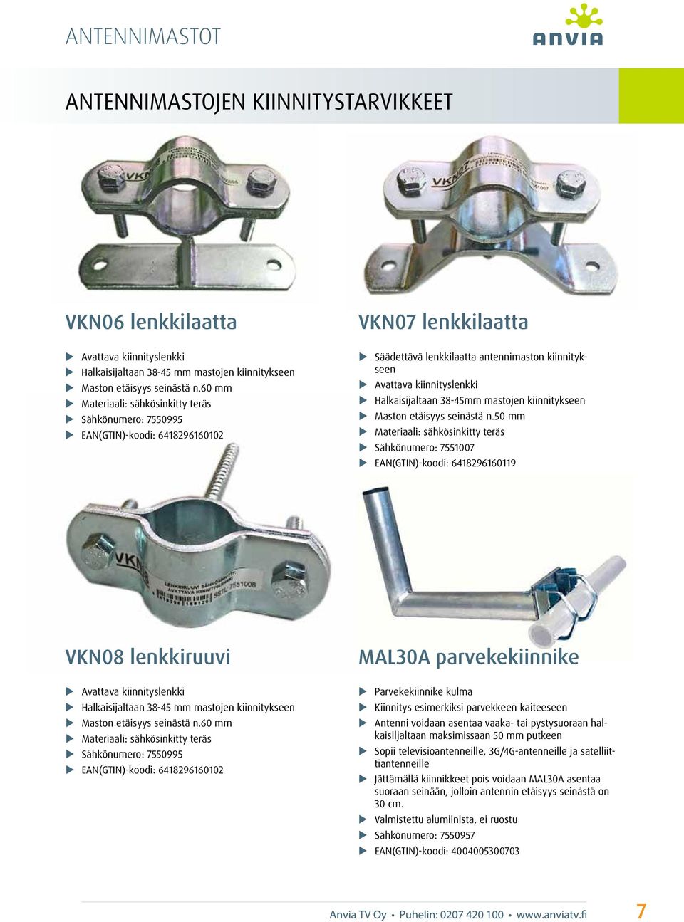kiinnitykseen Maston etäisyys seinästä n.