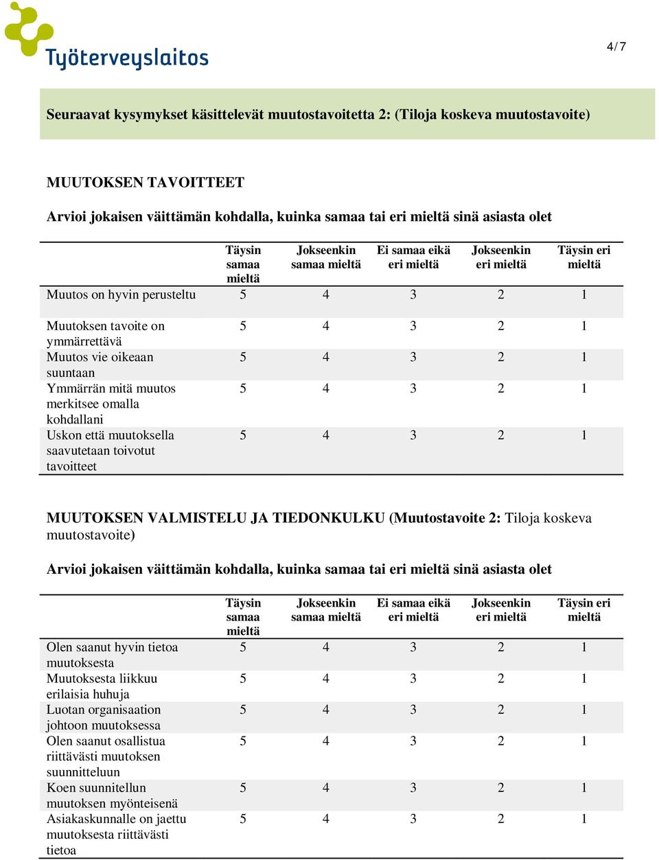 VALMISTELU JA TIEDONKULKU (Muutostavoite 2: Tiloja koskeva Arvioi jokaisen väittämän kohdalla, kuinka tai eri sinä asiasta olet Olen saanut hyvin tietoa muutoksesta Muutoksesta liikkuu erilaisia