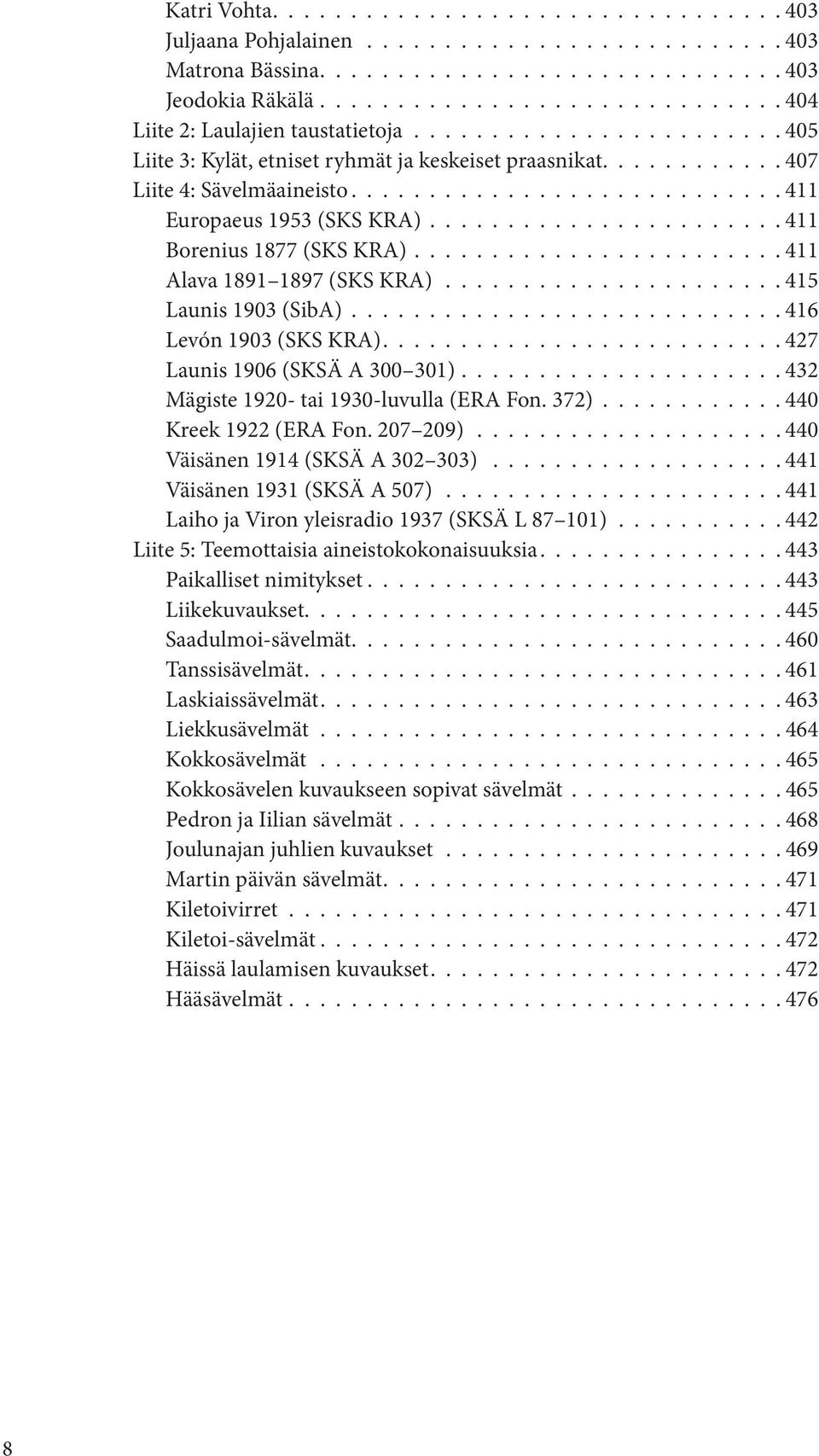 ........................... 411 Europaeus 1953 (SKS KRA)....................... 411 Borenius 1877 (SKS KRA)........................ 411 Alava 1891 1897 (SKS KRA)...................... 415 Launis 1903 (SibA).