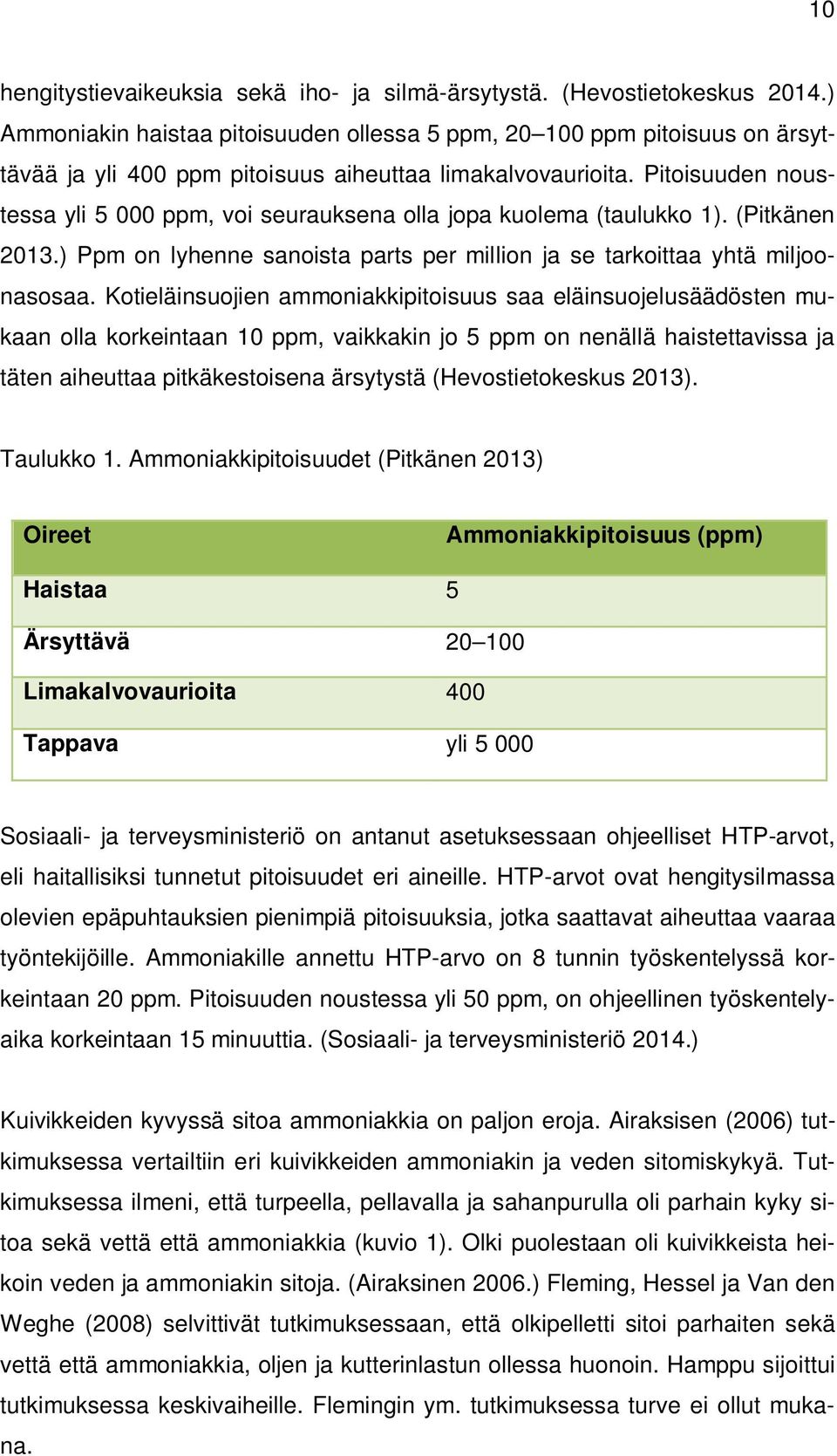 Pitoisuuden noustessa yli 5 000 ppm, voi seurauksena olla jopa kuolema (taulukko 1). (Pitkänen 2013.) Ppm on lyhenne sanoista parts per million ja se tarkoittaa yhtä miljoonasosaa.