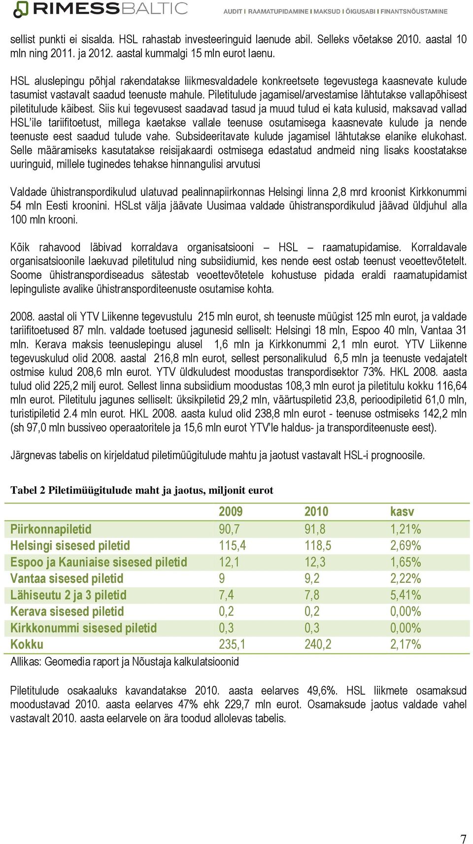 Piletitulude jagamisel/arvestamise lähtutakse vallapõhisest piletitulude käibest.