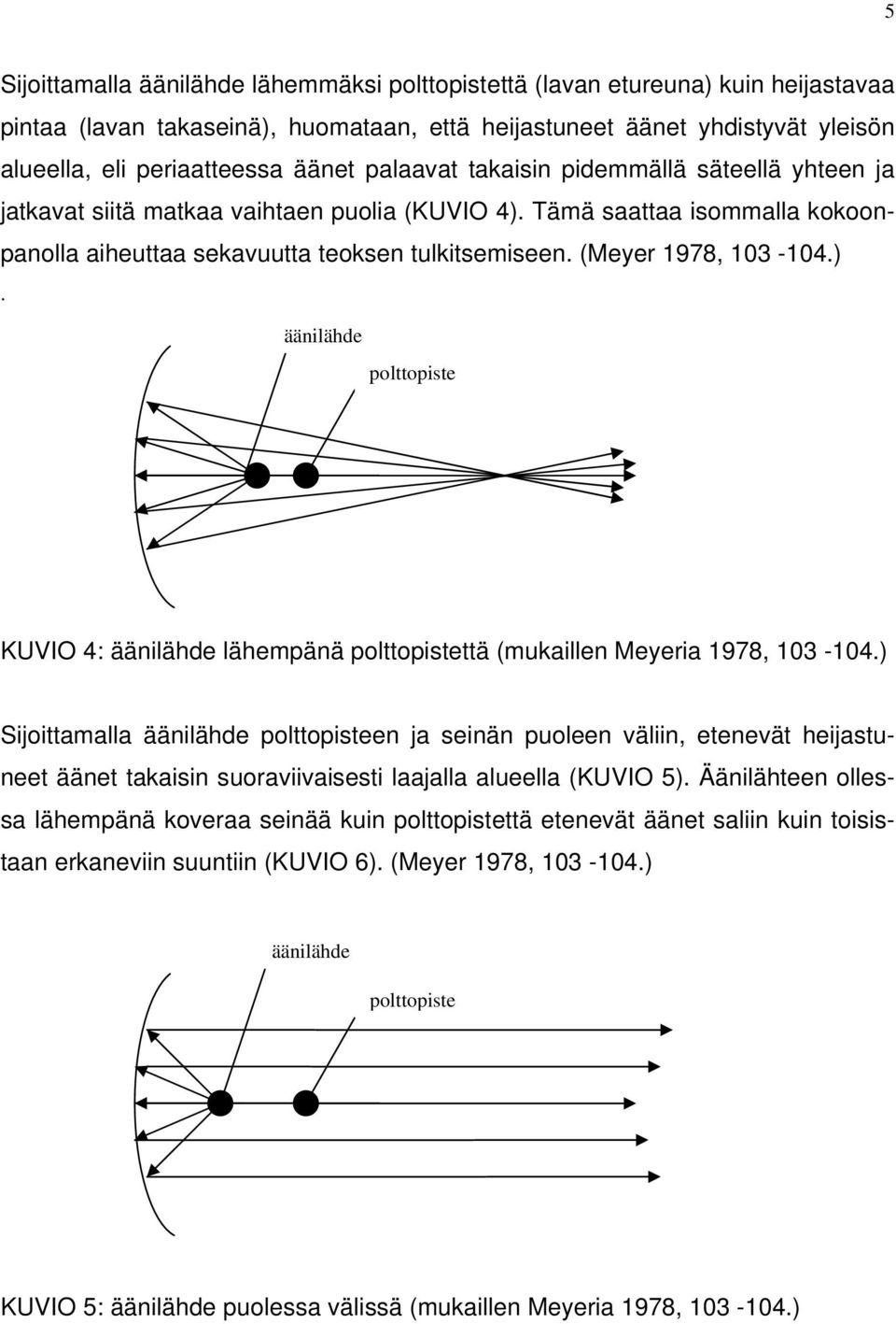 ). äänilähde polttopiste KUVIO 4: äänilähde lähempänä polttopistettä (mukaillen Meyeria 1978, 103-104.