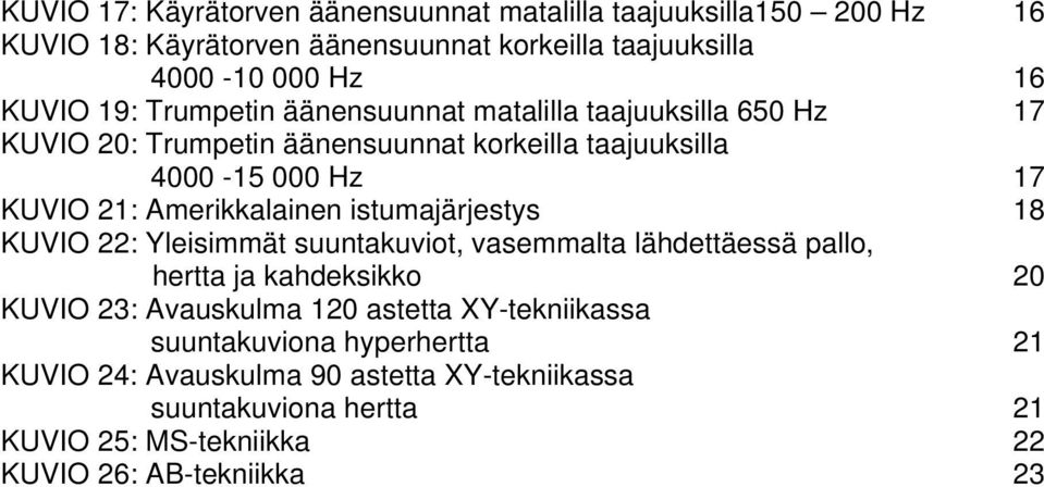 Amerikkalainen istumajärjestys 18 KUVIO 22: Yleisimmät suuntakuviot, vasemmalta lähdettäessä pallo, hertta ja kahdeksikko 20 KUVIO 23: Avauskulma 120