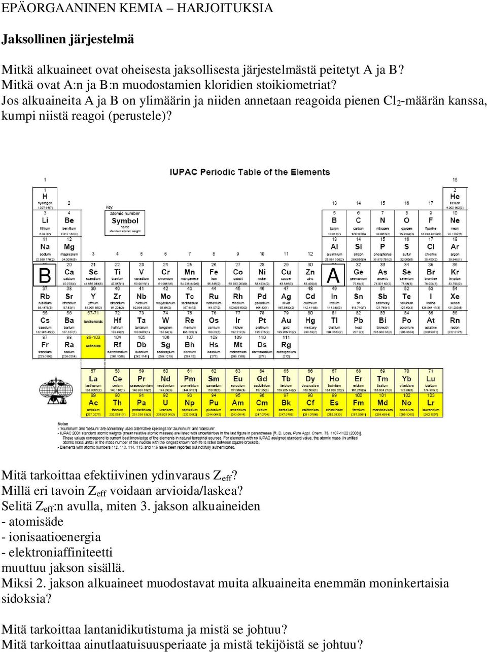 B A Mitä tarkoittaa efektiivinen ydinvaraus Z eff? Millä eri tavoin Z eff voidaan arvioida/laskea? Selitä Z eff :n avulla, miten 3.