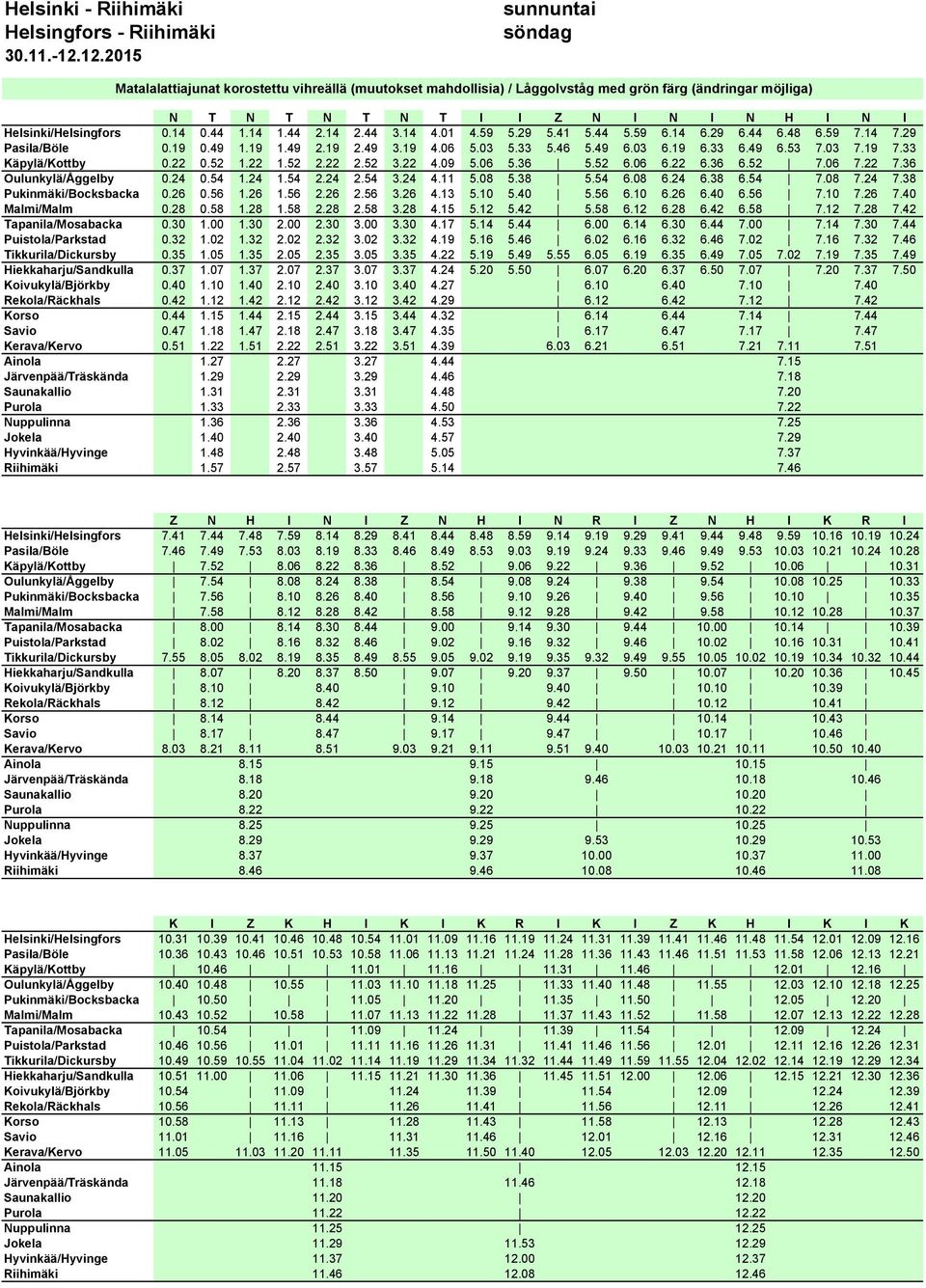 52 6.06 6.22 6.36 6.52 7.06 7.22 7.36 Oulunkylä/Åggelby 0.24 0.54 1.24 1.54 2.24 2.54 3.24 4.11 5.08 5.38 5.54 6.08 6.24 6.38 6.54 7.08 7.24 7.38 Pukinmäki/Bocksbacka 0.26 0.56 1.26 1.56 2.26 2.56 3.