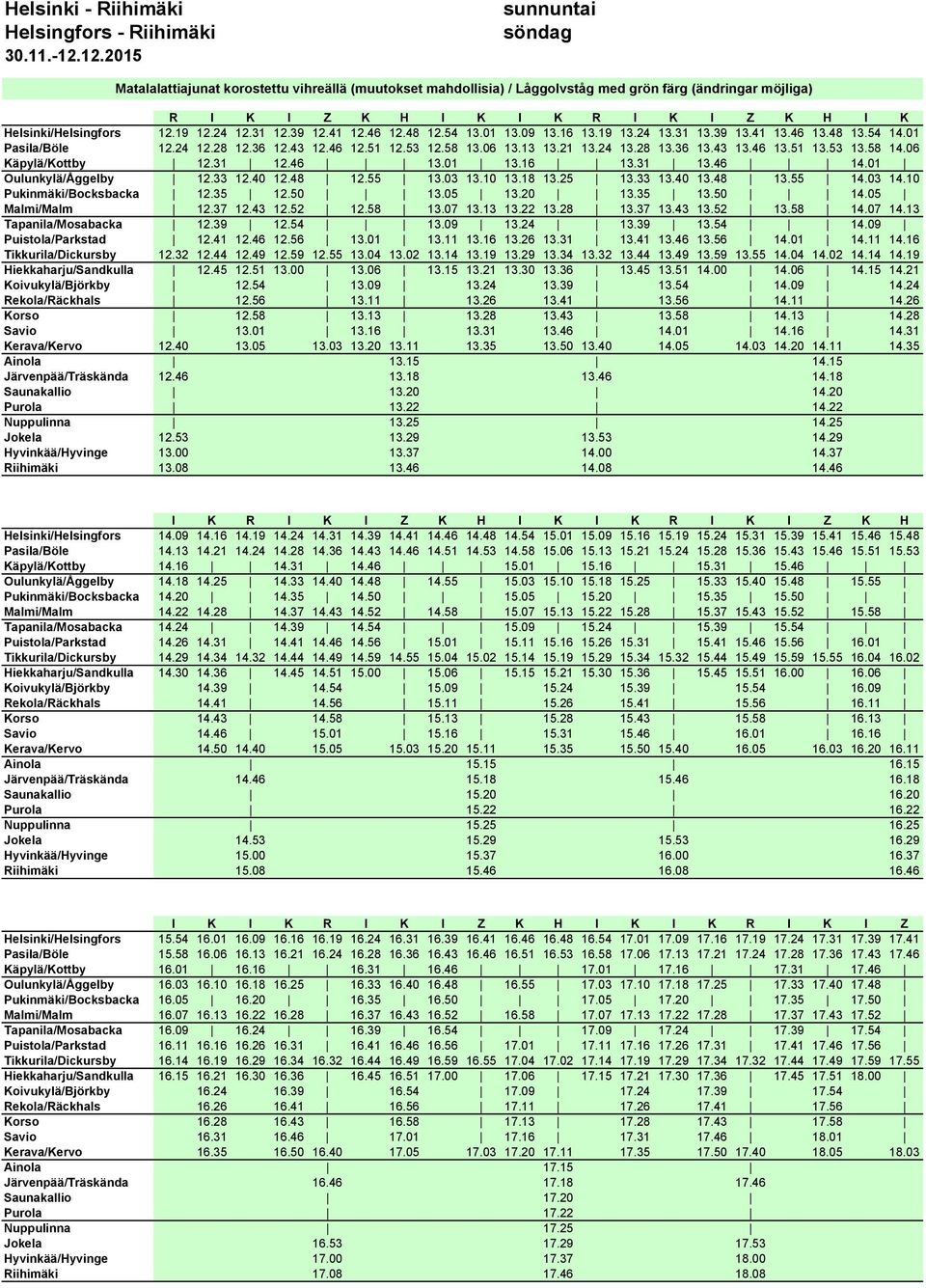 46 13.01 13.16 13.31 13.46 14.01 Oulunkylä/Åggelby 12.33 12.40 12.48 12.55 13.03 13.10 13.18 13.25 13.33 13.40 13.48 13.55 14.03 14.10 Pukinmäki/Bocksbacka 12.35 12.50 13.05 13.20 13.35 13.50 14.