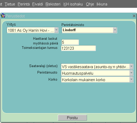 1.4 Perintätoimeksiannot- ruutu Ruudulla kyseisen