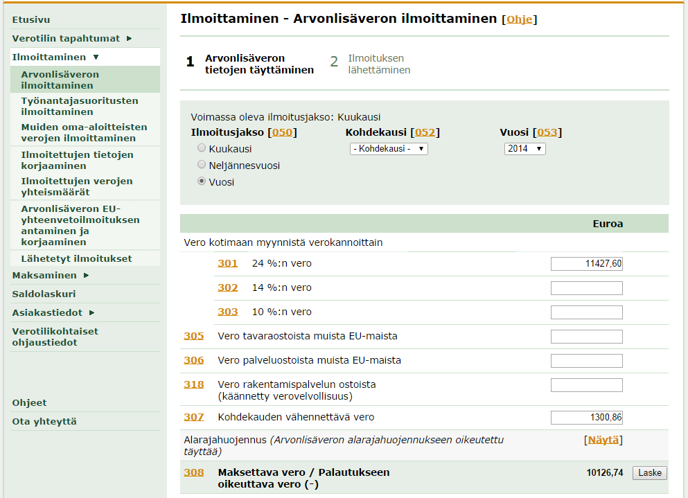 Verotili-palvelu, ALV- ilmoitukset Vero.