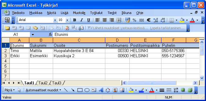 Liite D Jäsenrekisteri Excel-taulukosta Jäsenten perustietojen tuonti Excelistä onnistuu Jäseriin. Tä ssä vinkkejä taulukon saattamiseksi sopivaan muotoon.