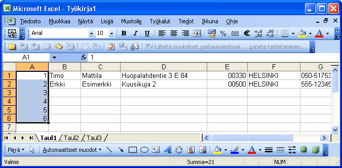 Jäsennumerot Jos jäsenillä ei ole ennestään jäsennumeroja ja haluat ne nyt antaa, lisää jäsennumerot Excelissä ennen jäsentietojen tuontia Jäseriin. Voit lisätä jäsennumerot seuraavasti.