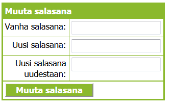 Salasanan vaihto Salasanan voit vaihtaa Omat tiedot ikkunassa, henkilötietojesi oikealla puolella näkyvästä Muuta salasana osiossa.