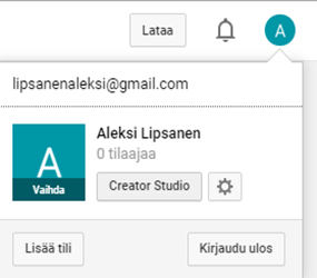 Creator studio Creator Studioon pääse kun klikkaa oikeassa yläkulmassa olevaa profiilikuvaa ja painaa Creator Studio kohtaa.