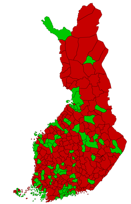 Väestökatsaus Huhtikuu 2016 Väestönmuutos vuodenvaihteesta kunnittain huhtikuussa 2016 Väkiluku kasvoi tai oli ennallaan 95 kunnassa (vihreä) ja väheni 218 kunnassa (punainen).