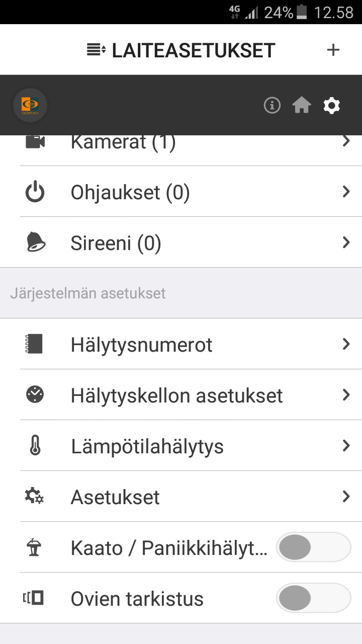 Laajat asetukset / laitteen muut ominaisuudet 1/3 Hälytysnumerot Maksimissaan 6 numeroa Hälytyskellon asetukset 4 aikaa asetettavissa, joissa 4 toimintaa jokaisessa.