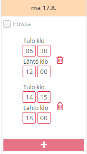 VIIKON HOITOAIKOJEN ANTAMINEN: Paina halutun viikon kynä -painiketta, jolloin avautuu kyseinen viikko muokkaustilaan.