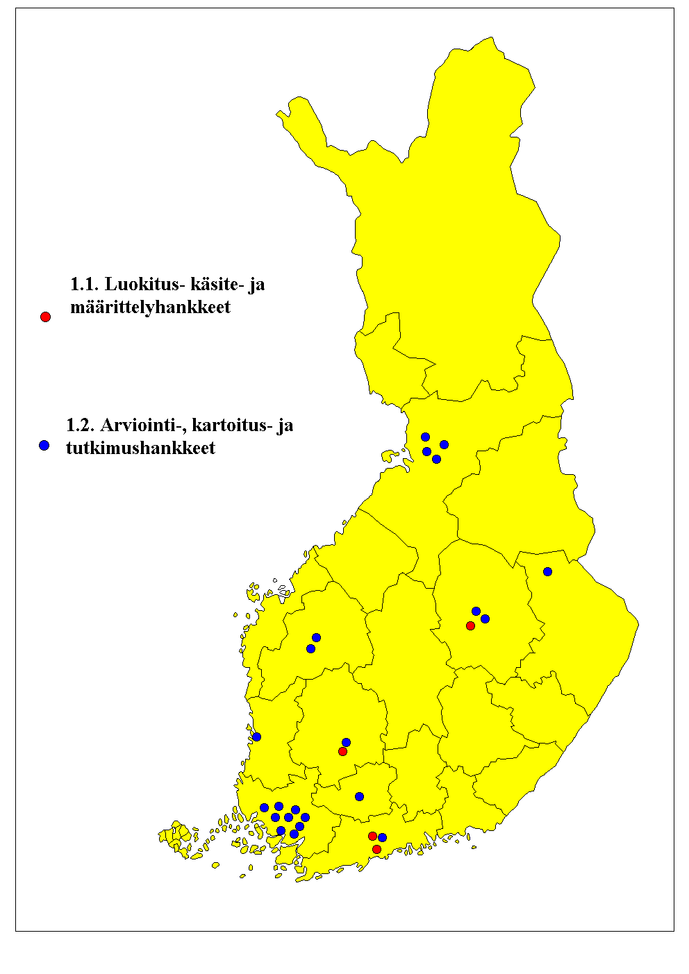 1 Luokitus ja tutkimus Kuva 6 Alueelliset luokitus ja tutkimushankkeet Erilaisia sosiaali- ja terveydenhuollon toimintaan sekä teknologiamäärittelyihin liittyviä luokitus- ja tutkimushankkeita löytyi