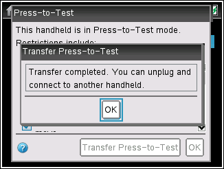 4. Valitse Siirrä Press-to-Test. Press-to-Test-kulma-asetus ja -rajoitukset kopioidaan vastaanottavaan kämmenlaitteeseen.
