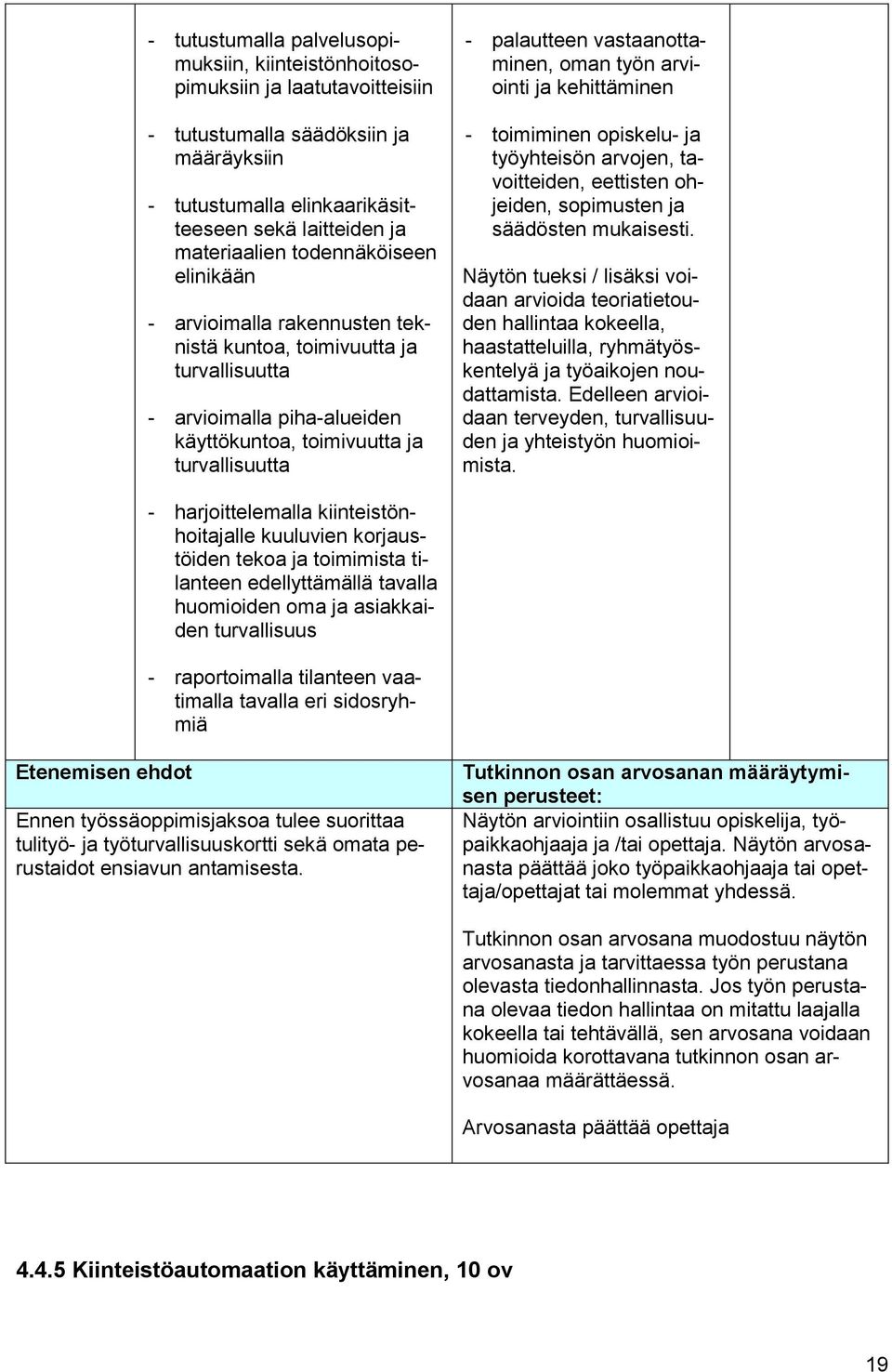 vastaanottaminen, oman työn arviointi ja kehittäminen - toimiminen opiskelu- ja työyhteisön arvojen, tavoitteiden, eettisten ohjeiden, sopimusten ja säädösten mukaisesti.