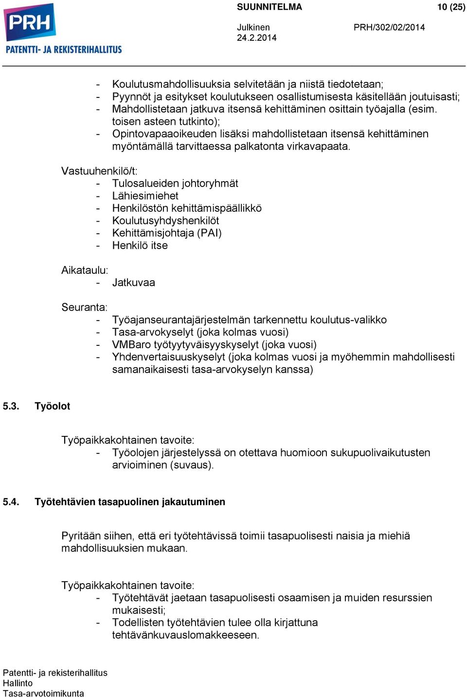 Vastuuhenkilö/t: - Tulosalueiden johtoryhmät - Lähiesimiehet - Henkilöstön kehittämispäällikkö - Koulutusyhdyshenkilöt - Kehittämisjohtaja (PAI) - Henkilö itse Aikataulu: - Jatkuvaa Seuranta: -