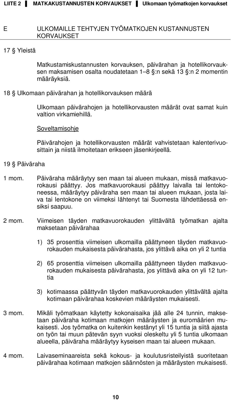 18 Ulkomaan päivärahan ja hotellikorvauksen määrä 19 Päiväraha Ulkomaan päivärahojen ja hotellikorvausten määrät ovat samat kuin valtion virkamiehillä.