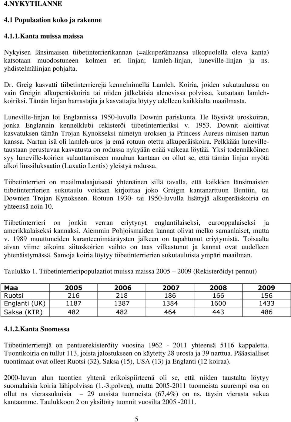 1.Kanta muissa maissa Nykyisen länsimaisen tiibetinterrierikannan (=alkuperämaansa ulkopuolella oleva kanta) katsotaan muodostuneen kolmen eri linjan; lamleh-linjan, luneville-linjan ja ns.