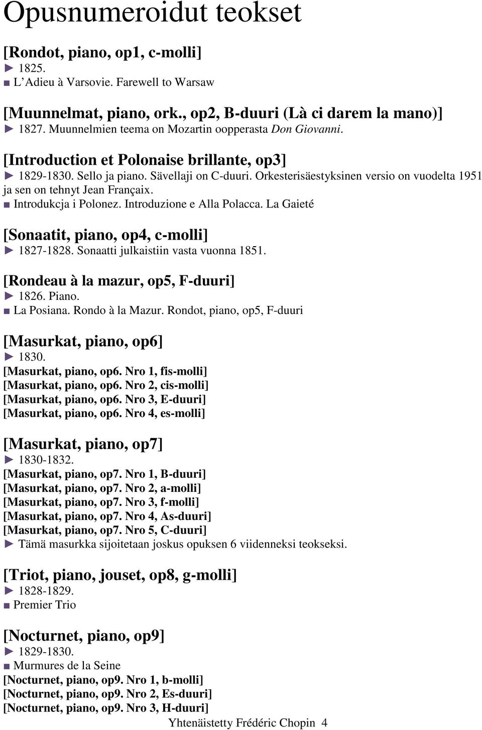 Orkesterisäestyksinen versio on vuodelta 1951 ja sen on tehnyt Jean Françaix. Introdukcja i Polonez. Introduzione e Alla Polacca. La Gaieté [Sonaatit, piano, op4, c-molli] 1827-1828.