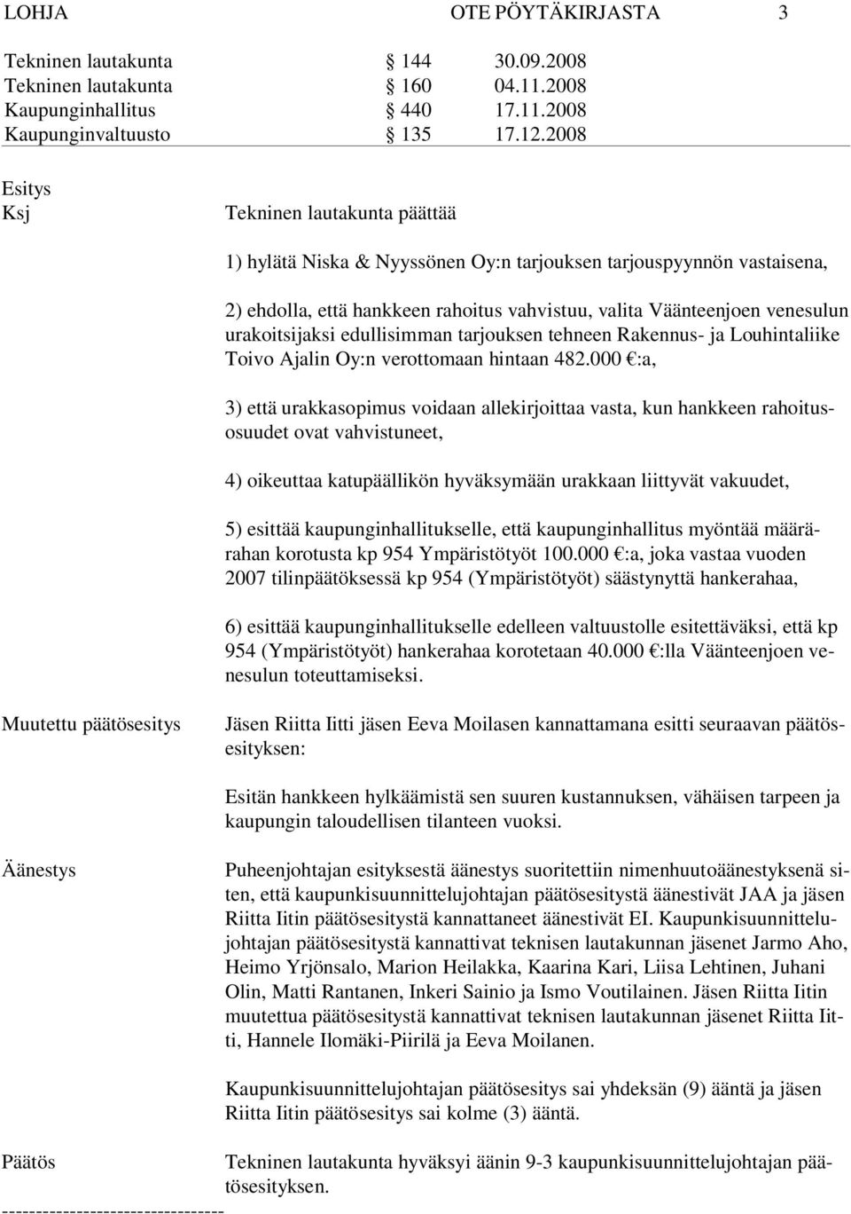 000 :a, 3) että urakkasopimus voidaan allekirjoittaa vasta, kun hankkeen ra hoitusosuudet ovat vahvistuneet, 4) oikeuttaa katupäällikön hyväksymään urakkaan liittyvät vakuudet, 5) esittää