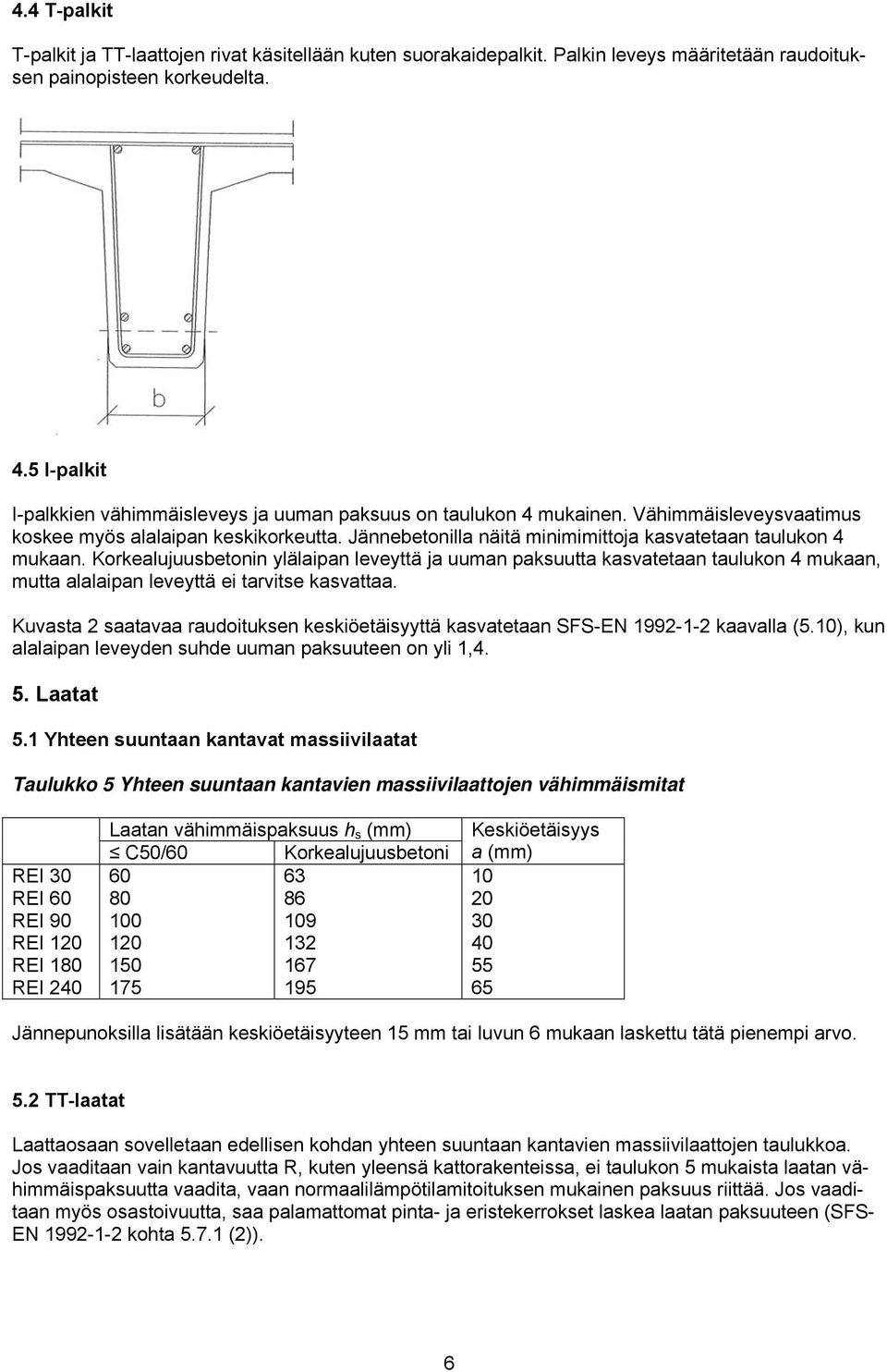 Jännebetonilla näitä minimimittoja kasvatetaan taulukon 4 mukaan.