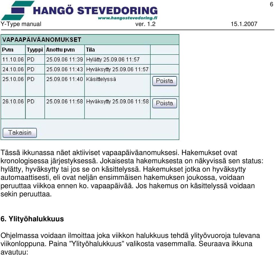 Hakemukset jotka on hyväksytty automaattisesti, eli ovat neljän ensimmäisen hakemuksen joukossa, voidaan peruuttaa viikkoa ennen ko. vapaapäivää.