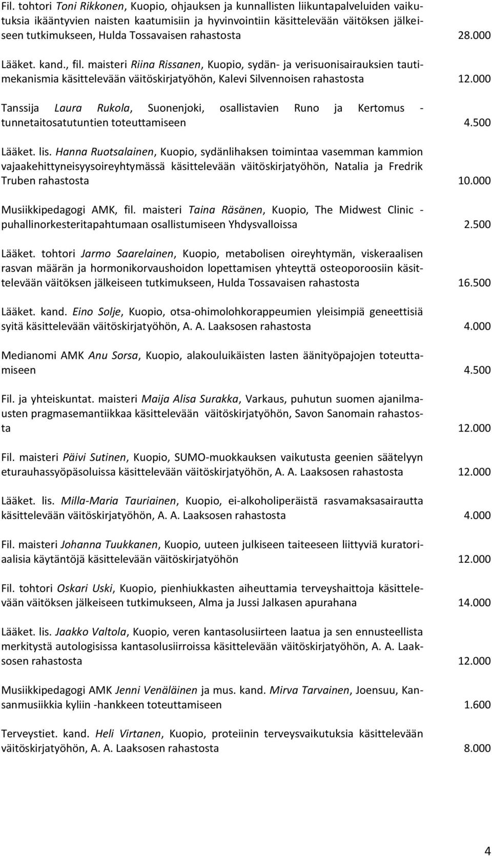 000 Tanssija Laura Rukola, Suonenjoki, osallistavien Runo ja Kertomus - tunnetaitosatutuntien toteuttamiseen 4.500 Lääket. lis.
