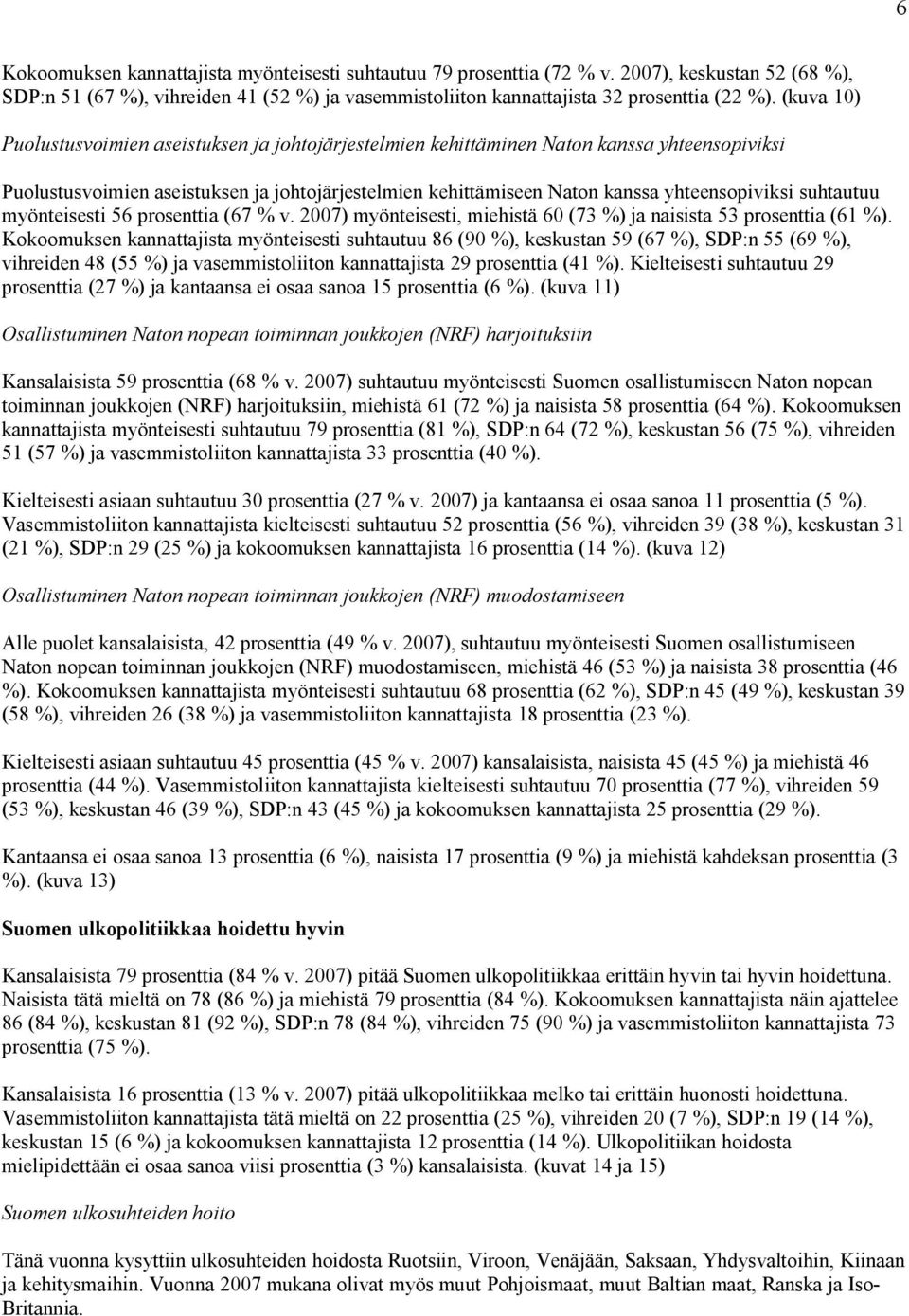 suhtautuu myönteisesti 56 prosenttia (67 % v. 2007) myönteisesti, miehistä 60 (73 %) ja naisista 53 prosenttia (61 %).