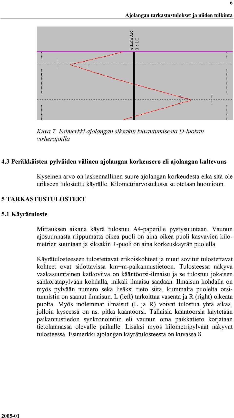 Kilometriarvostelussa se otetaan huomioon. 5 TARKASTUSTULOSTEET 5.1 Käyrätuloste Mittauksen aikana käyrä tulostuu A4-paperille pystysuuntaan.