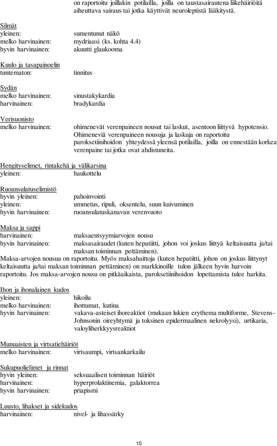 Kuulo ja tasapainoelin tuntematon: Sydän melko harvinainen: harvinainen: Verisuonisto melko harvinainen: tinnitus sinustakykardia bradykardia ohimenevät verenpaineen nousut tai laskut, asentoon