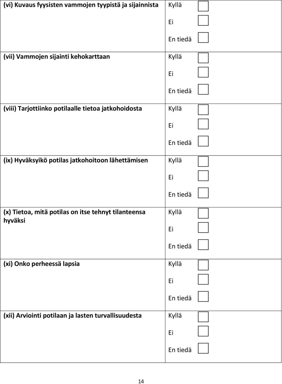 potilas jatkohoitoon lähettämisen (x) Tietoa, mitä potilas on itse tehnyt
