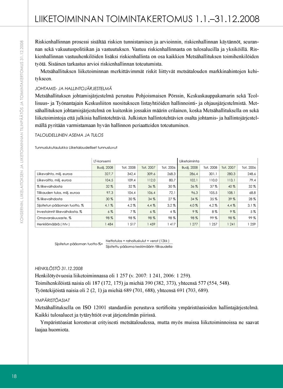 Sisäinen tarkastus arvioi riskienhallinnan toteutumista. Metsähallituksen liiketoiminnan merkittävimmät riskit liittyvät metsätalouden markkinahintojen kehitykseen.