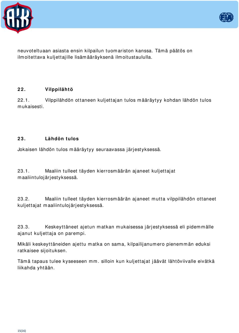 Maaliin tulleet täyden kierrosmäärän ajaneet kuljettajat maaliintulojärjestyksessä. 23.2. Maaliin tulleet täyden kierrosmäärän ajaneet mutta vilppilähdön ottaneet kuljettajat maaliintulojärjestyksessä.