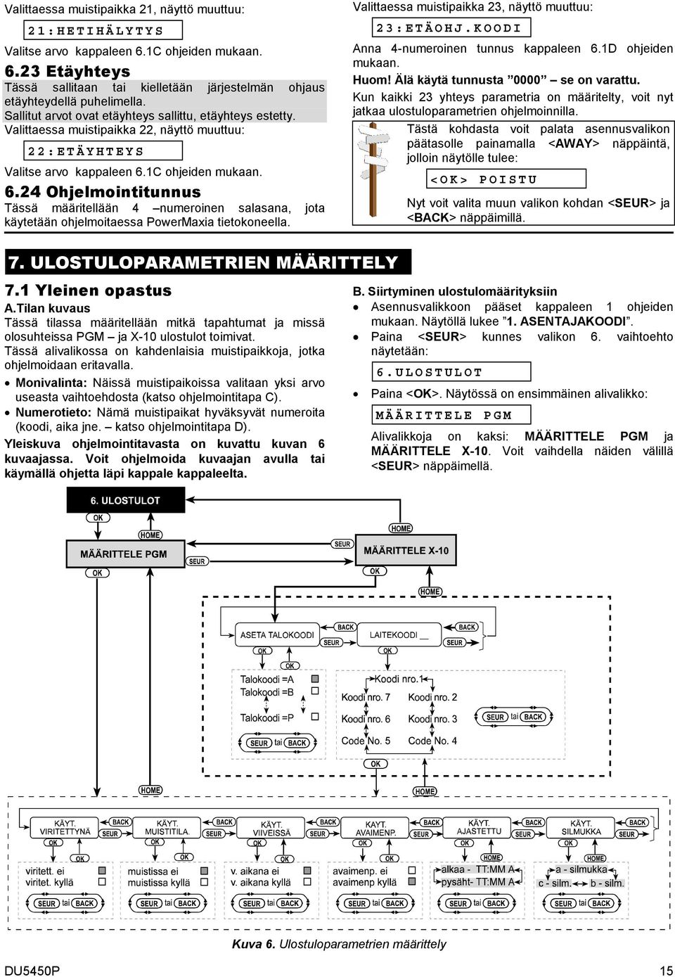 1C ohjeiden mukaan. 6.24 Ohjelmointitunnus Tässä määritellään 4 numeroinen salasana, jota käytetään ohjelmoitaessa PowerMaxia tietokoneella. Valittaessa muistipaikka 23, näyttö muuttuu: 23:ETÄOHJ.