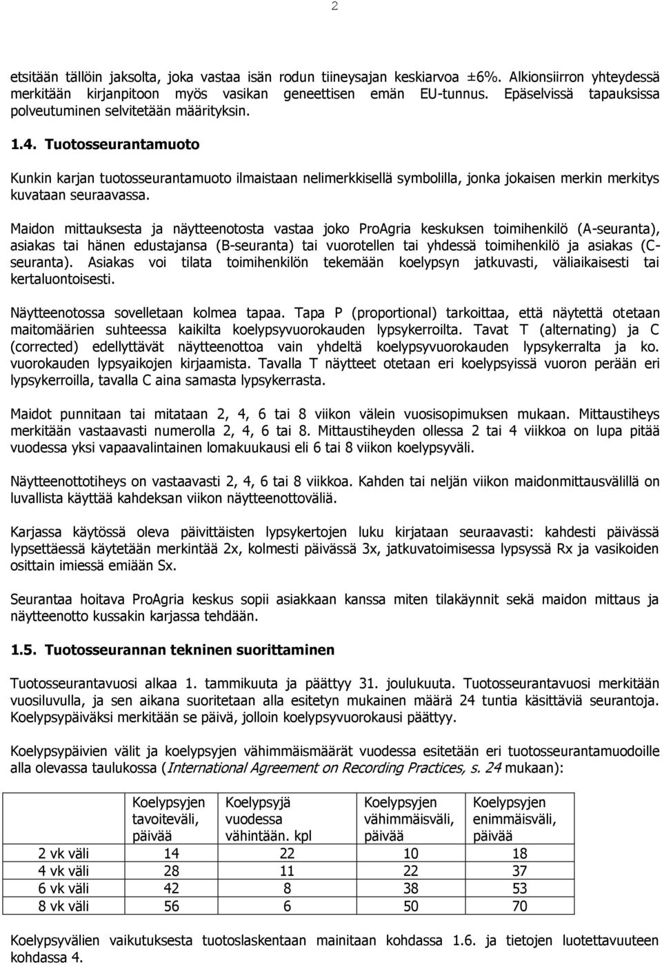 Tuotosseurantamuoto Kunkin karjan tuotosseurantamuoto ilmaistaan nelimerkkisellä symbolilla, jonka jokaisen merkin merkitys kuvataan seuraavassa.