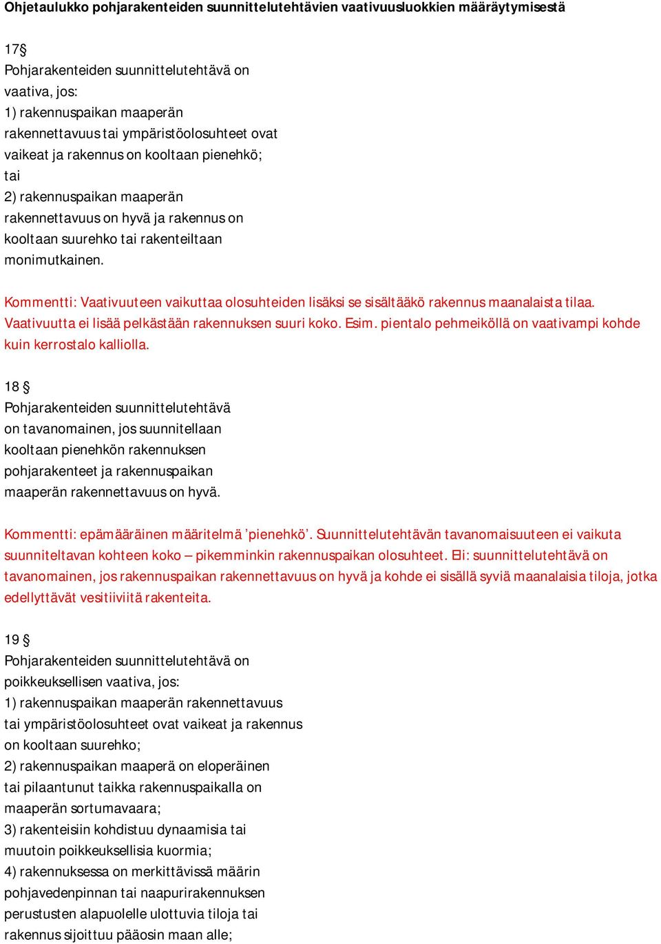 Kommentti: Vaativuuteen vaikuttaa olosuhteiden lisäksi se sisältääkö rakennus maanalaista tilaa. Vaativuutta ei lisää pelkästään rakennuksen suuri koko. Esim.