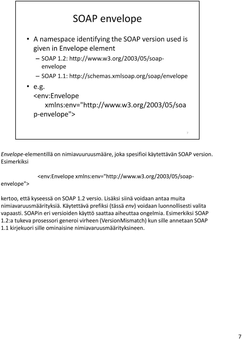 Käytettävä prefiksi (tässä env) voidaan luonnollisesti valita vapaasti. SOAPin eri versioiden käyttö saattaa aiheuttaa ongelmia.