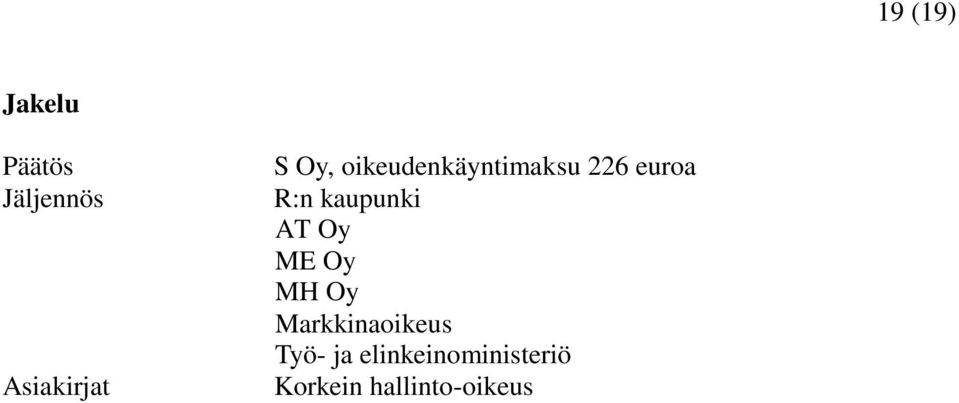 kaupunki AT Oy ME Oy MH Oy Markkinaoikeus