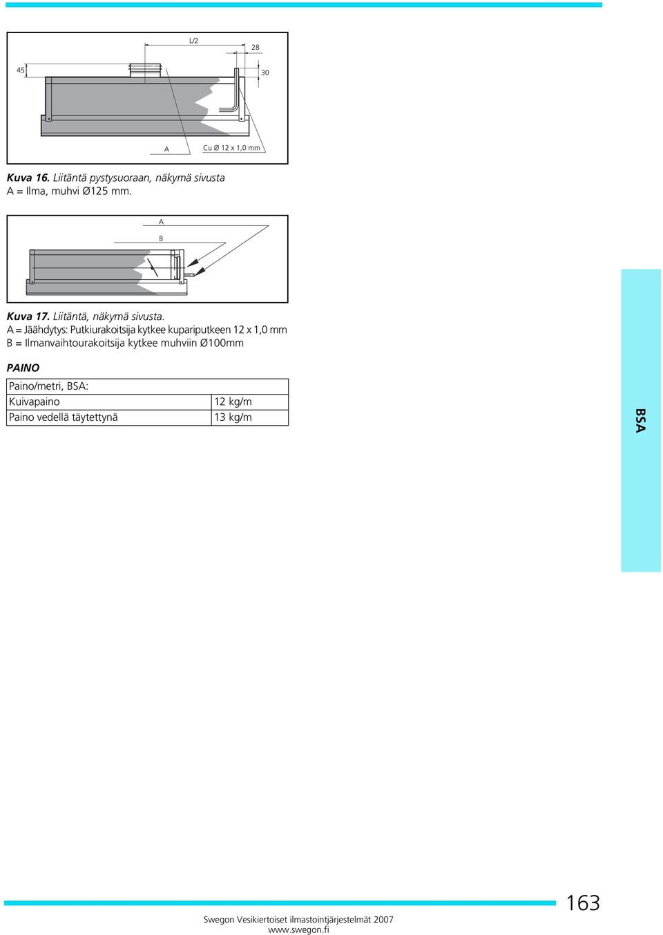A = Jäähdytys: Putkiurakoitsija kytkee kupariputkeen 12 x 1,0 mm B =