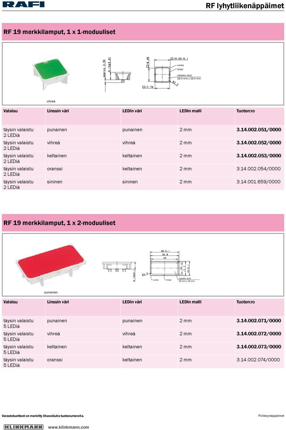 659/0000 RF 19 merkkilamput, 1 x 2-moduuliset runko linssi valaistu alue 35 mm x 16 mm punainen Valaisu Linssin väri LEDin väri LEDin malli Tuoten:ro 5 LEDiä 5 LEDiä 5