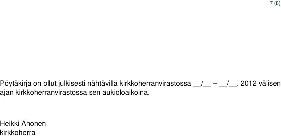 2012 välisen ajan kirkkoherranvirastossa